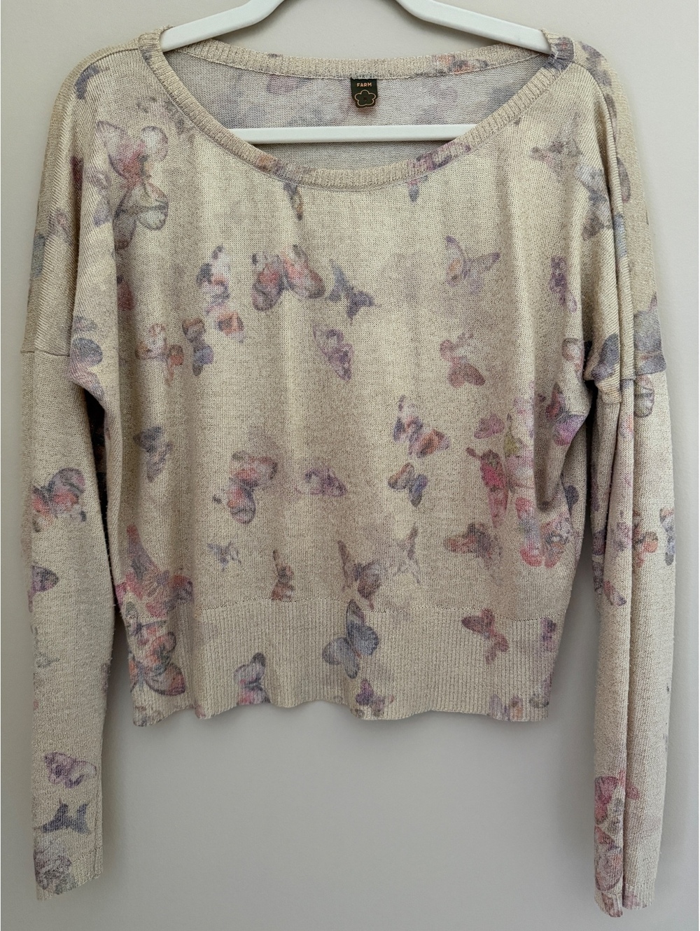 Farm Rio light butterfly sweater, small/medium